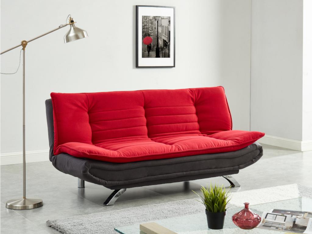 Vente-unique.be Canapé convertible clic-clac en tissu DEMIDO III - Bicolore rouge et anthracite