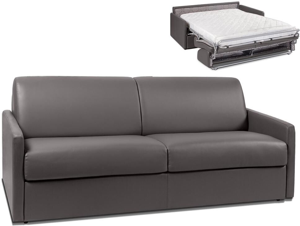 Vente-unique.be Canapé 4 places convertible express en simili CALIFE - Gris - Couchage 160 cm - Matelas 14 cm