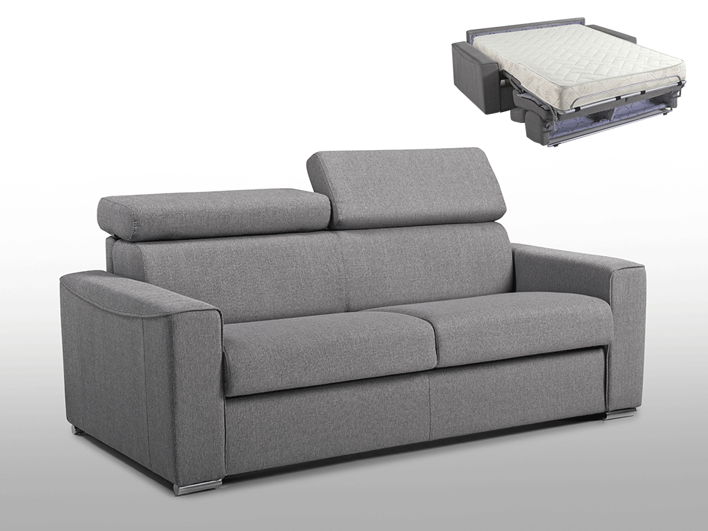 Vente-unique.be Canapé 3 places convertible express en tissu VIZIR - Gris - Couchage 140 cm - Matelas 18 cm