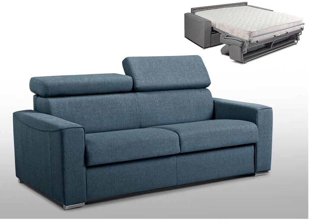 Vente-unique.be Canapé 3 places convertible express en tissu VIZIR - Bleu - couchage 140 cm - Matelas 18 cm