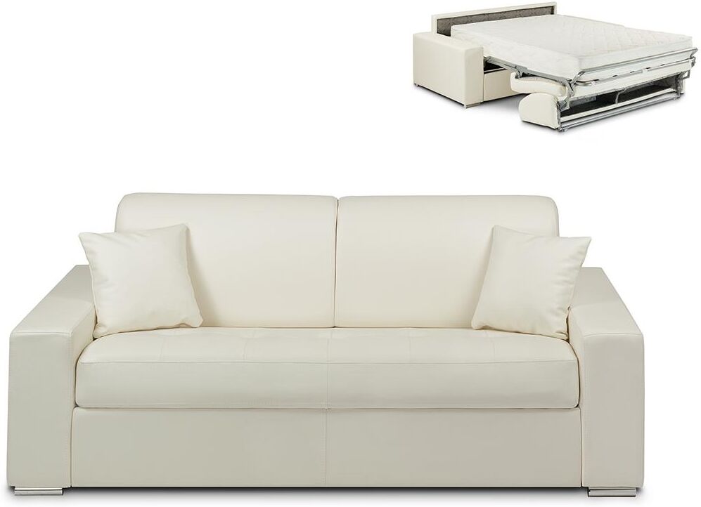 Vente-unique.be Canapé 3 places convertible express en simili EMIR - Blanc - Couchage 140 cm - Matelas 22 cm