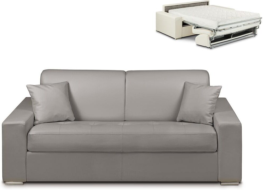 Vente-unique.be Canapé 3 places convertible express en simili EMIR - Gris - Couchage 140 cm - Matelas 18 cm