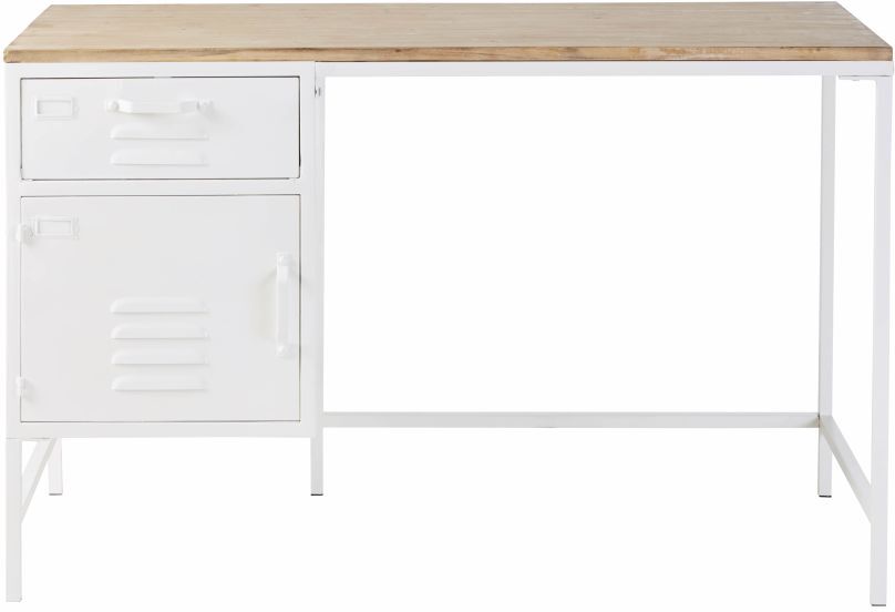 Maisons du Monde Bureau van wit metaal en grenen met 1 lade en 1 deur