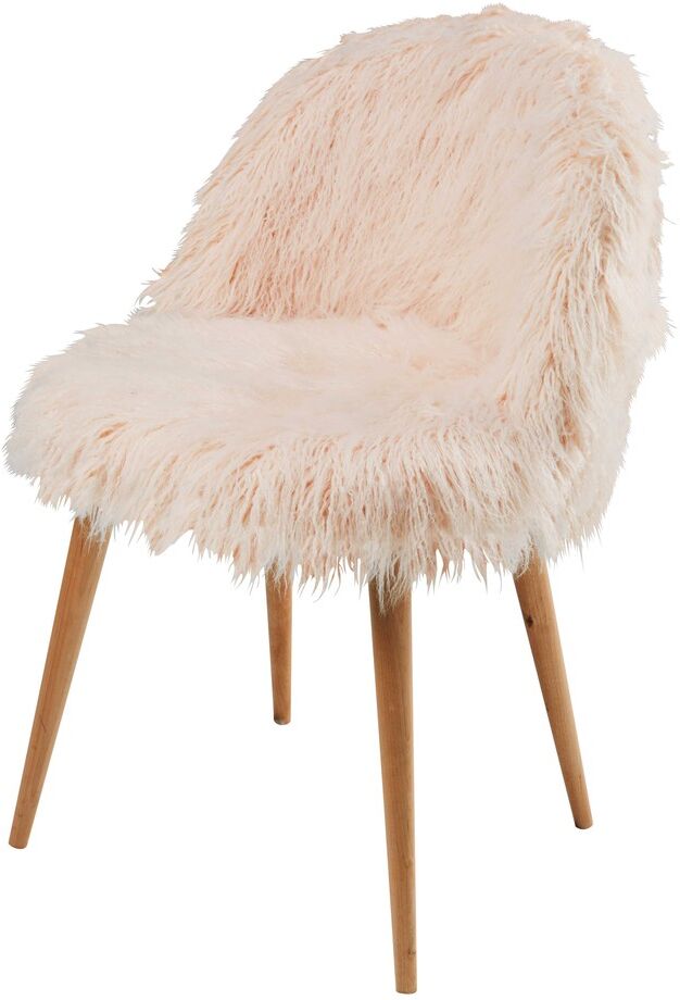 Maisons du Monde Chaise vintage en fausse fourrure rose et bouleau