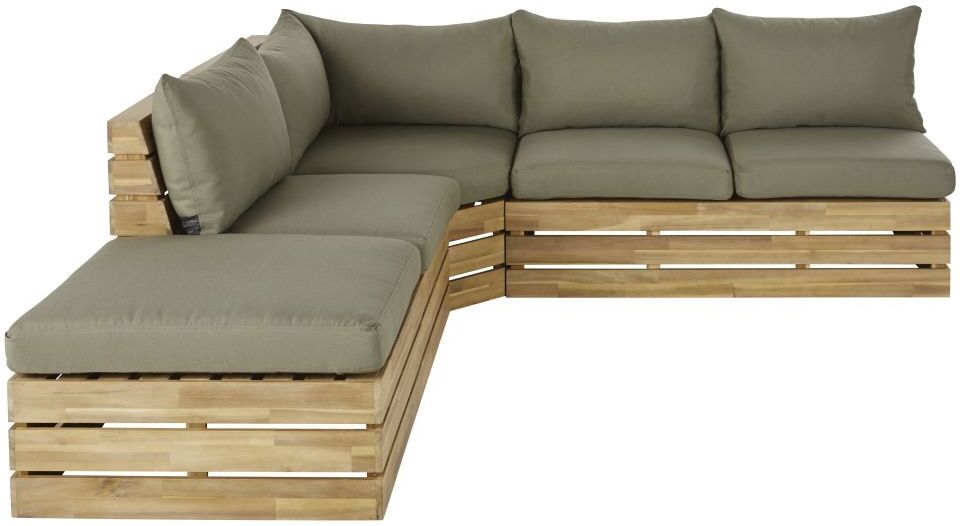 Maisons du Monde Chauffeuse de jardin modulable professionnelle en acacia massif et coussins vert kaki