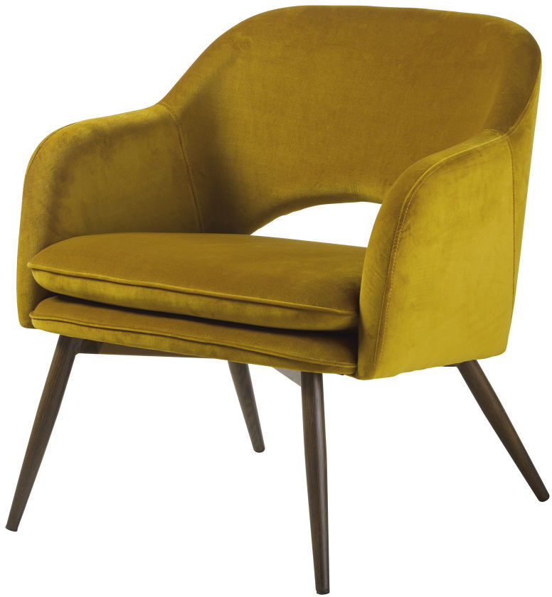 Maisons du Monde Fauteuil bas vintage en velours jaune moutarde