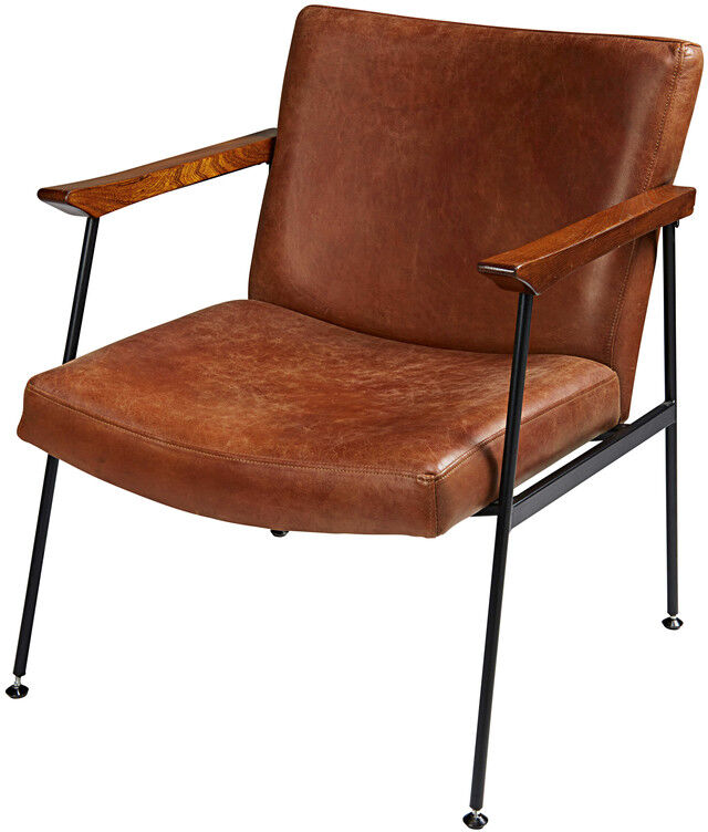 Maisons du Monde Fauteuil en cuir de vachette marron vieilli