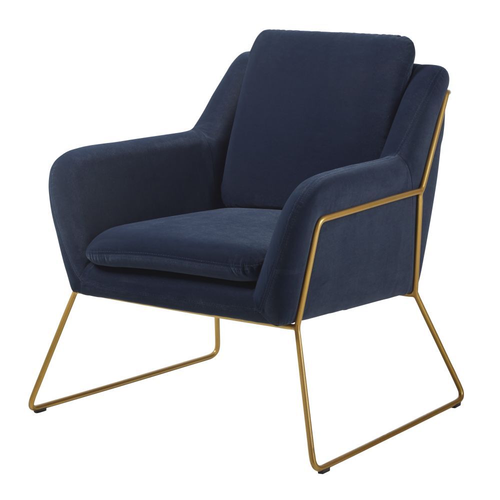 Maisons du Monde Fauteuil en velours bleu nuit et coloris laiton