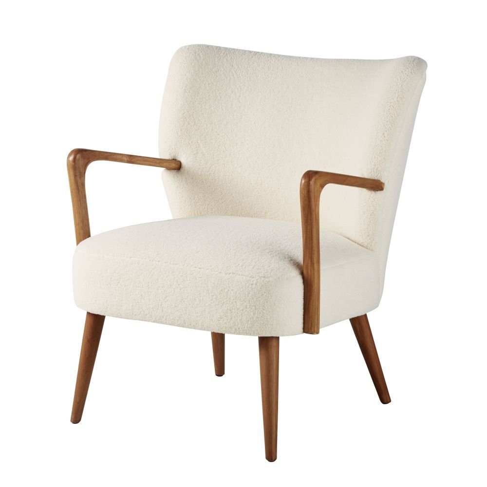 Maisons du Monde Fauteuil uit witte boucléstof en massief berkenhout