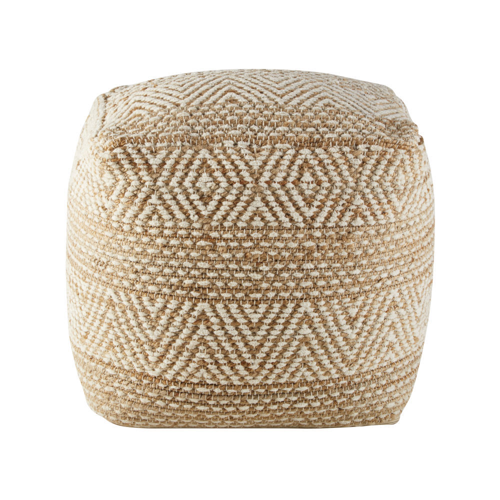 Maisons du Monde Poef van zwart-beige jute en katoen met grafische print