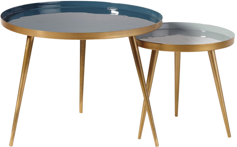 Maisons du Monde Tables gigognes en métal bleu et doré