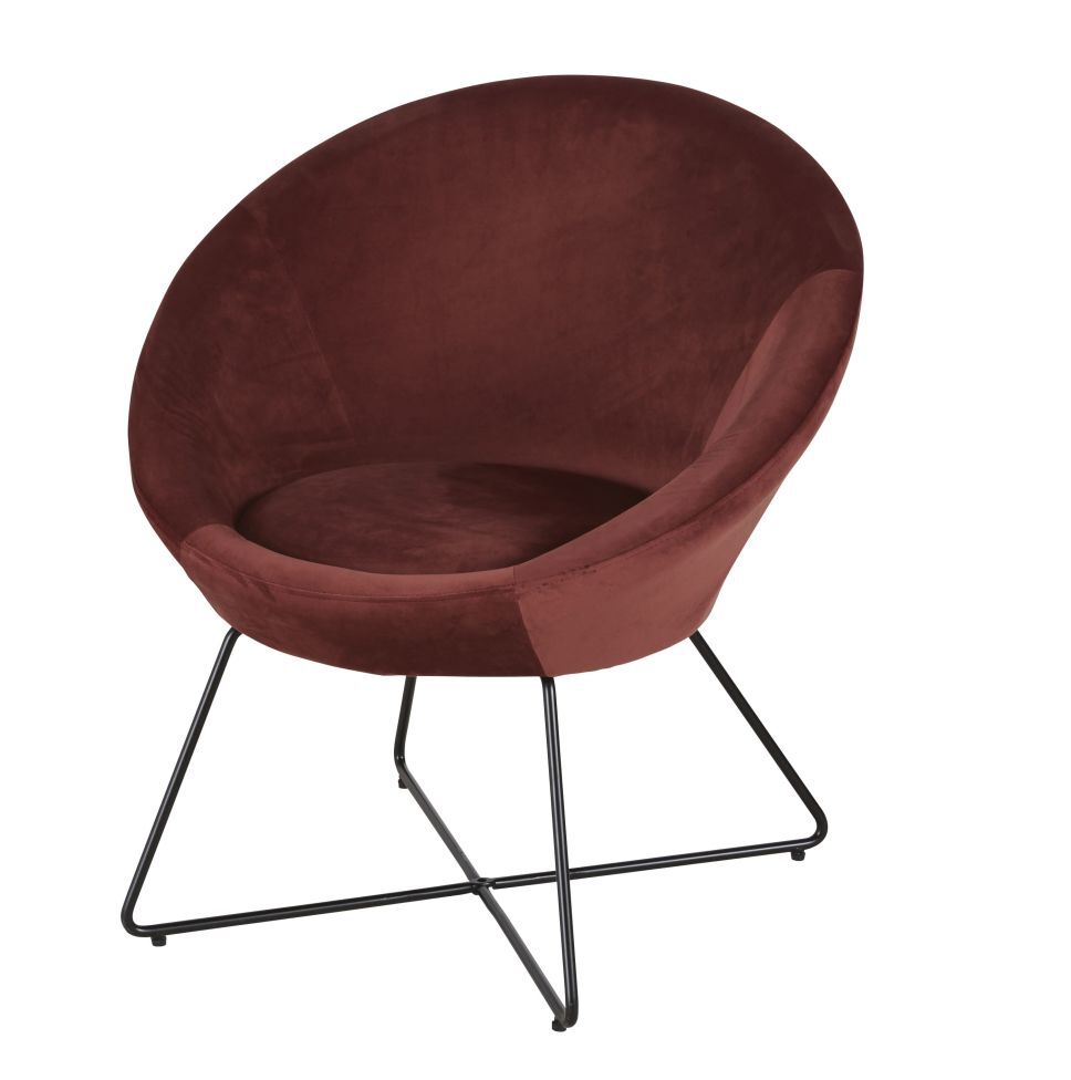 Maisons du Monde Terracotta fluwelen fauteuil met zwart metalen poten