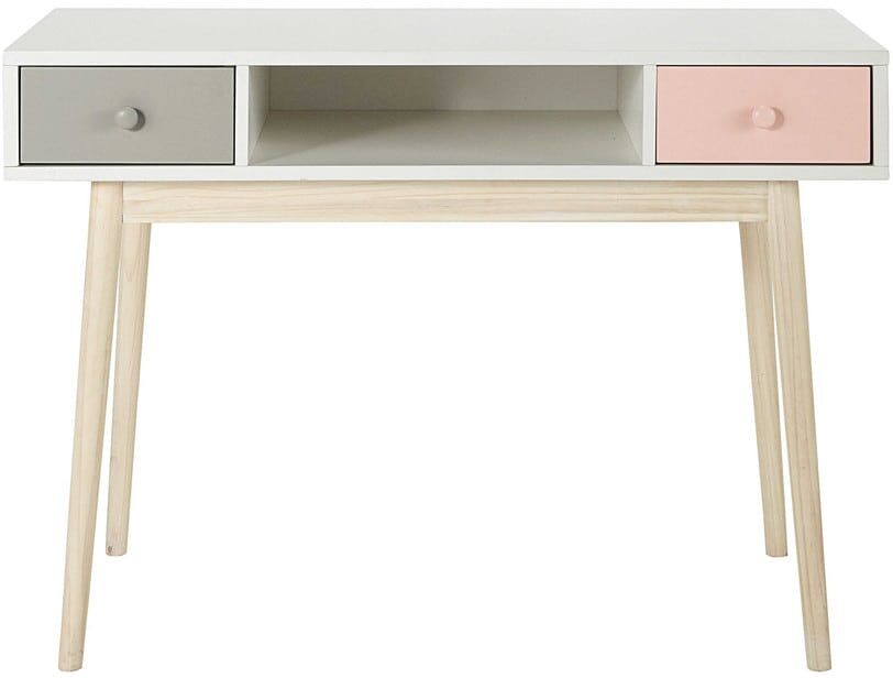 Maisons du Monde Wit vintage bureau met 2 roze en grijs lades