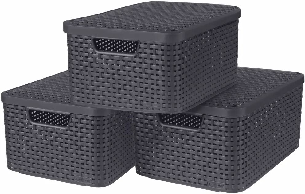 Curver Boîtes de rangement Style avec couvercle 3 pcs M Anthracite