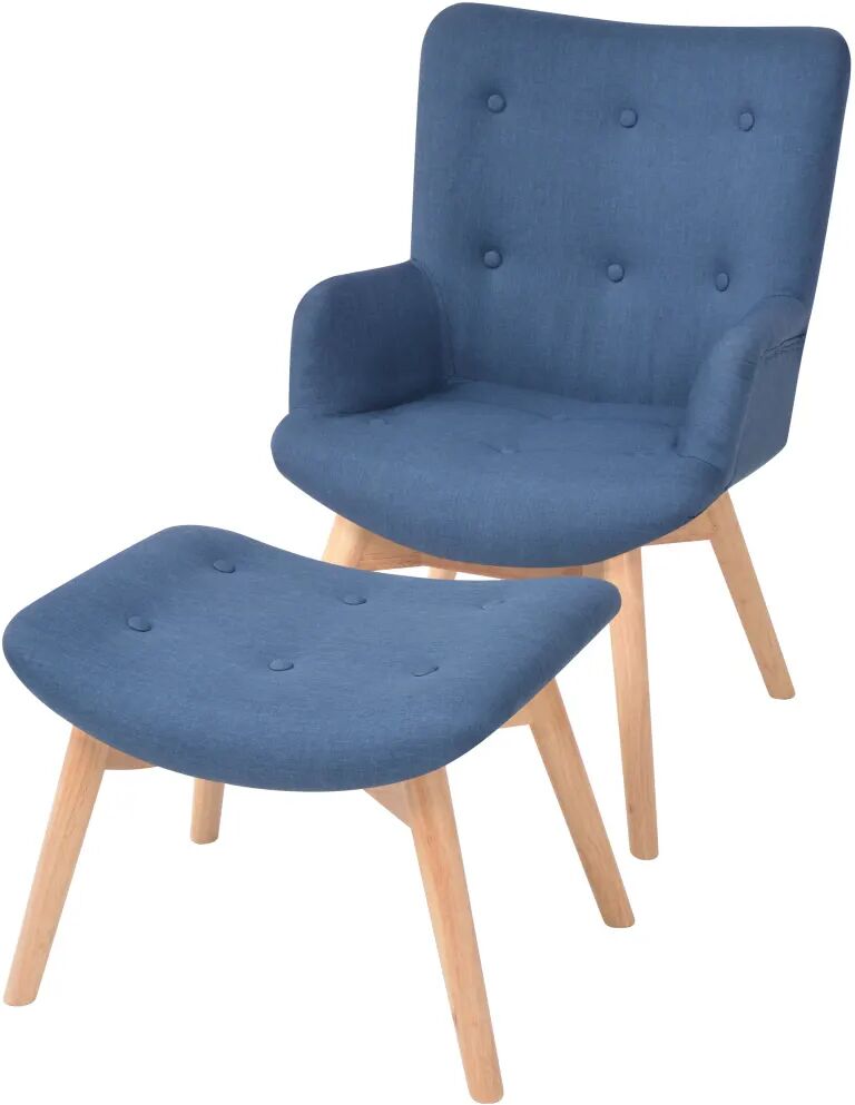 vidaXL Fauteuil avec repose-pied Bleu Tissu