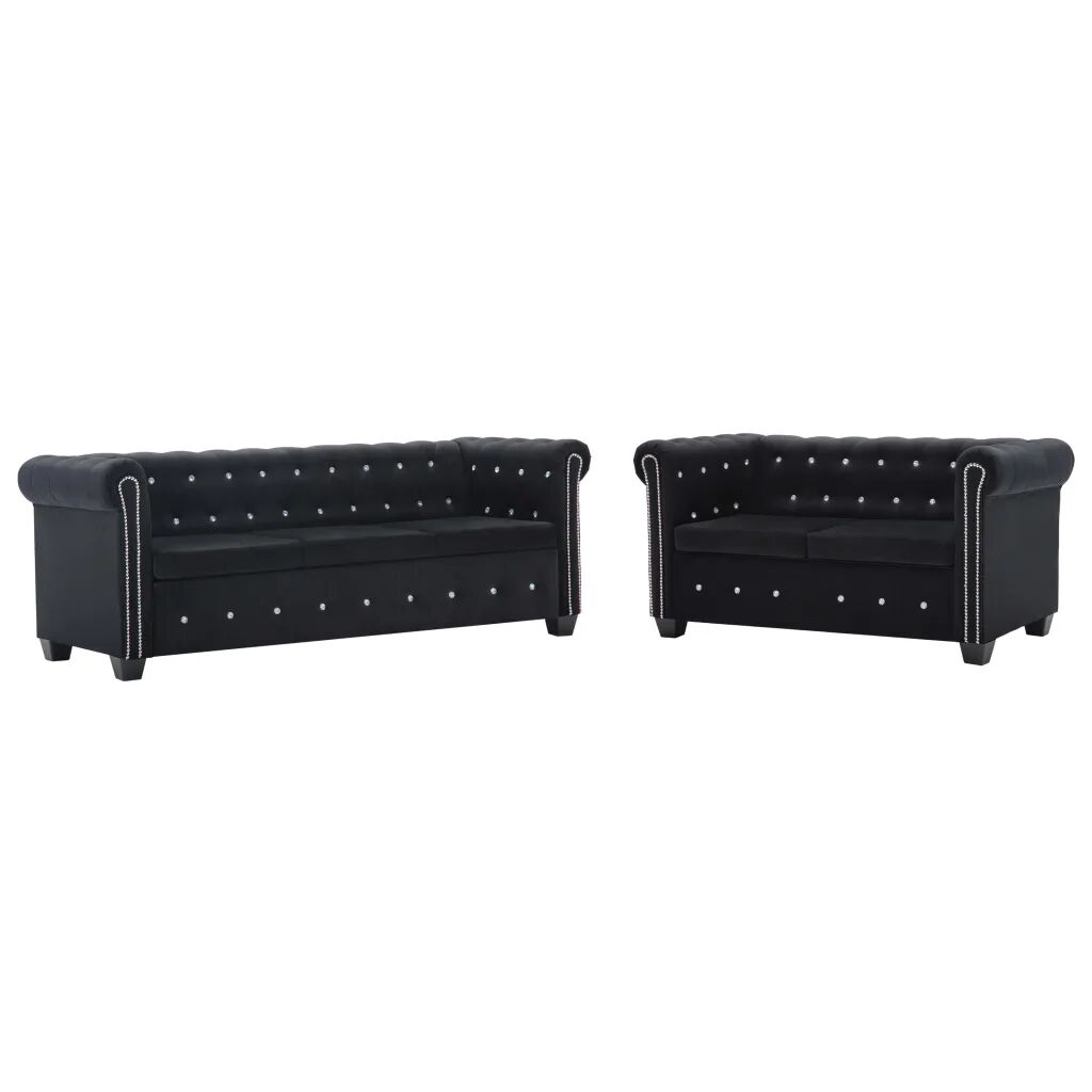 vidaXL Canapés Chesterfield 2 pcs Revêtement en velours Noir