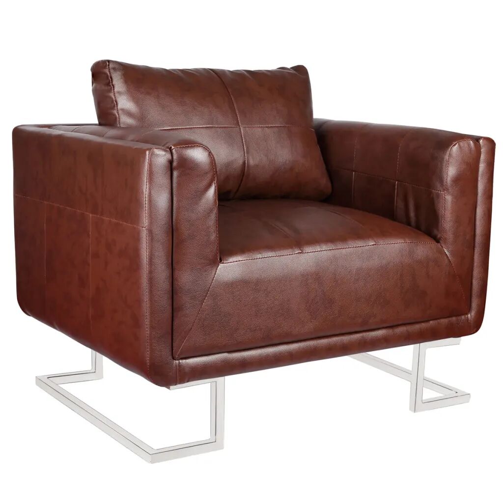 vidaXL Fauteuil cube avec pieds chromés Marron Similicuir