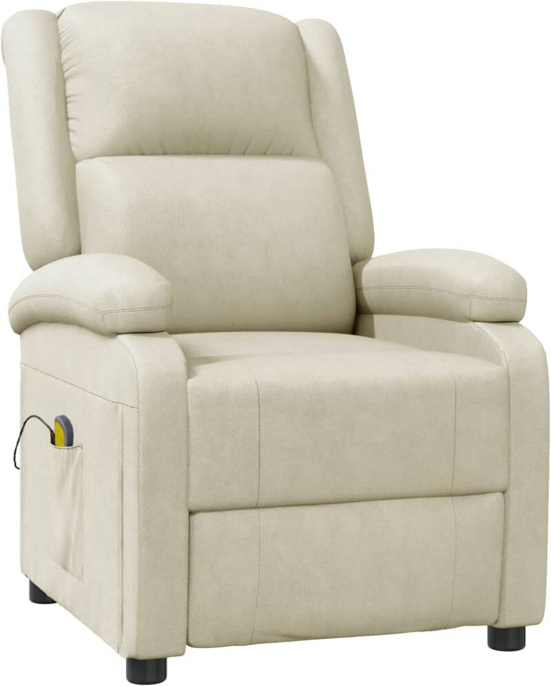 vidaXL Fauteuil de massage Blanc crème Similicuir