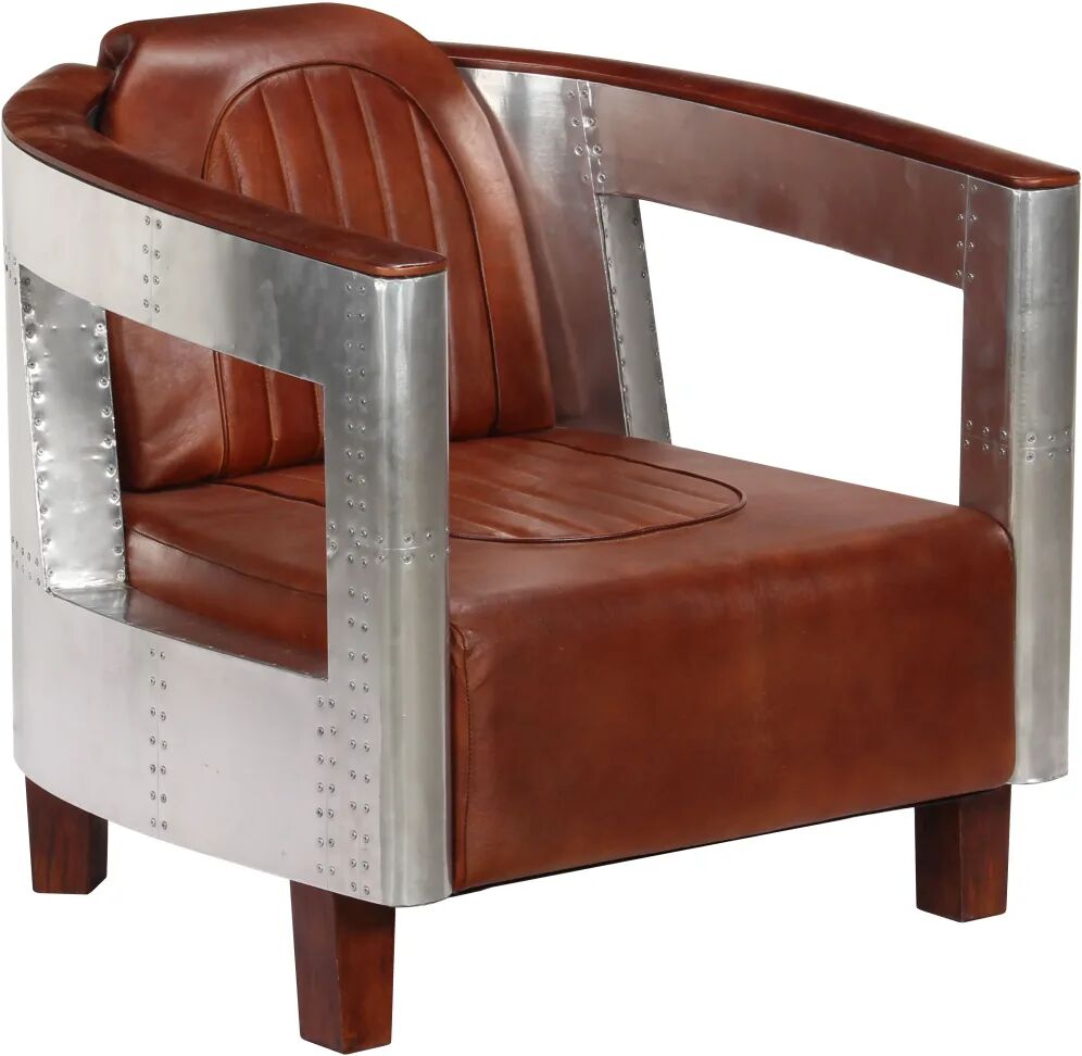 vidaXL Fauteuil en style d'aviation Marron Cuir véritable