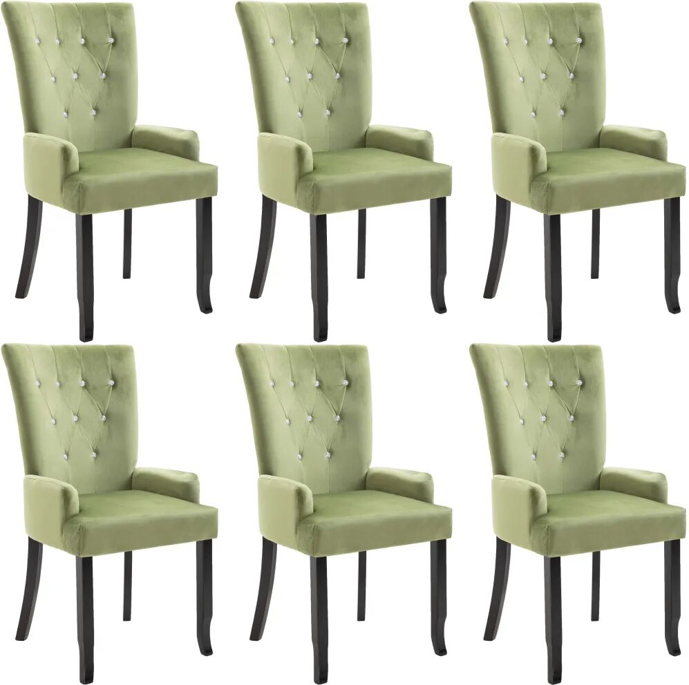 vidaXL Chaise de salle à manger et accoudoirs 6 pcs Vert clair Velours