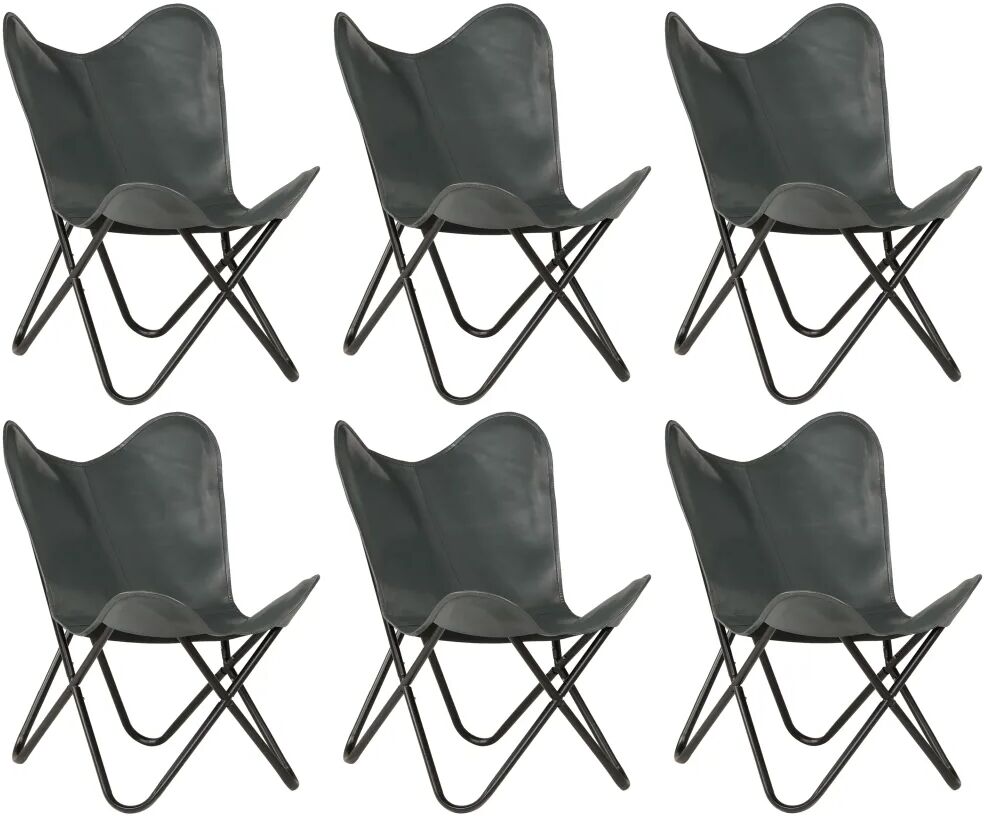 vidaXL Chaises papillon 6 pcs Gris Taille d'enfants Cuir véritable