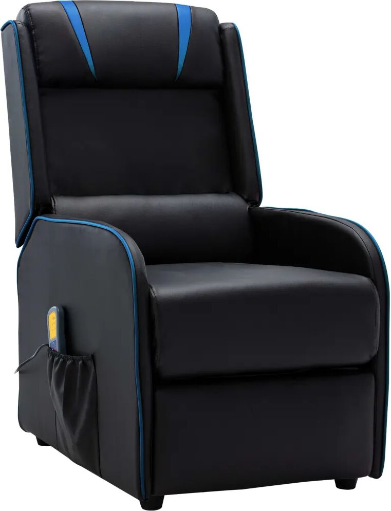 vidaXL Fauteuil inclinable de massage Noir et bleu Similicuir