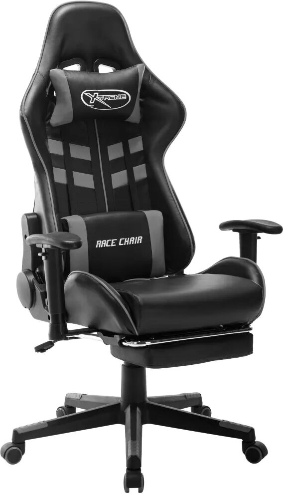 vidaXL Chaise de jeu avec repose-pied Noir et gris Cuir artificiel