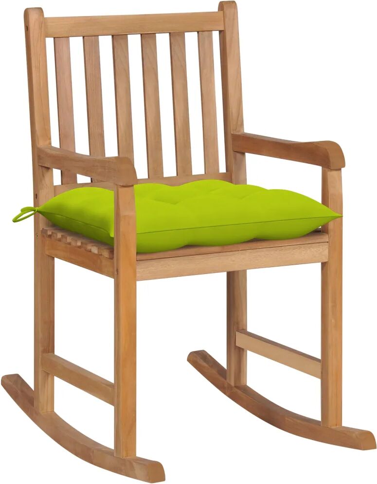 vidaXL Chaise à bascule avec coussin vert vif Bois de teck solide