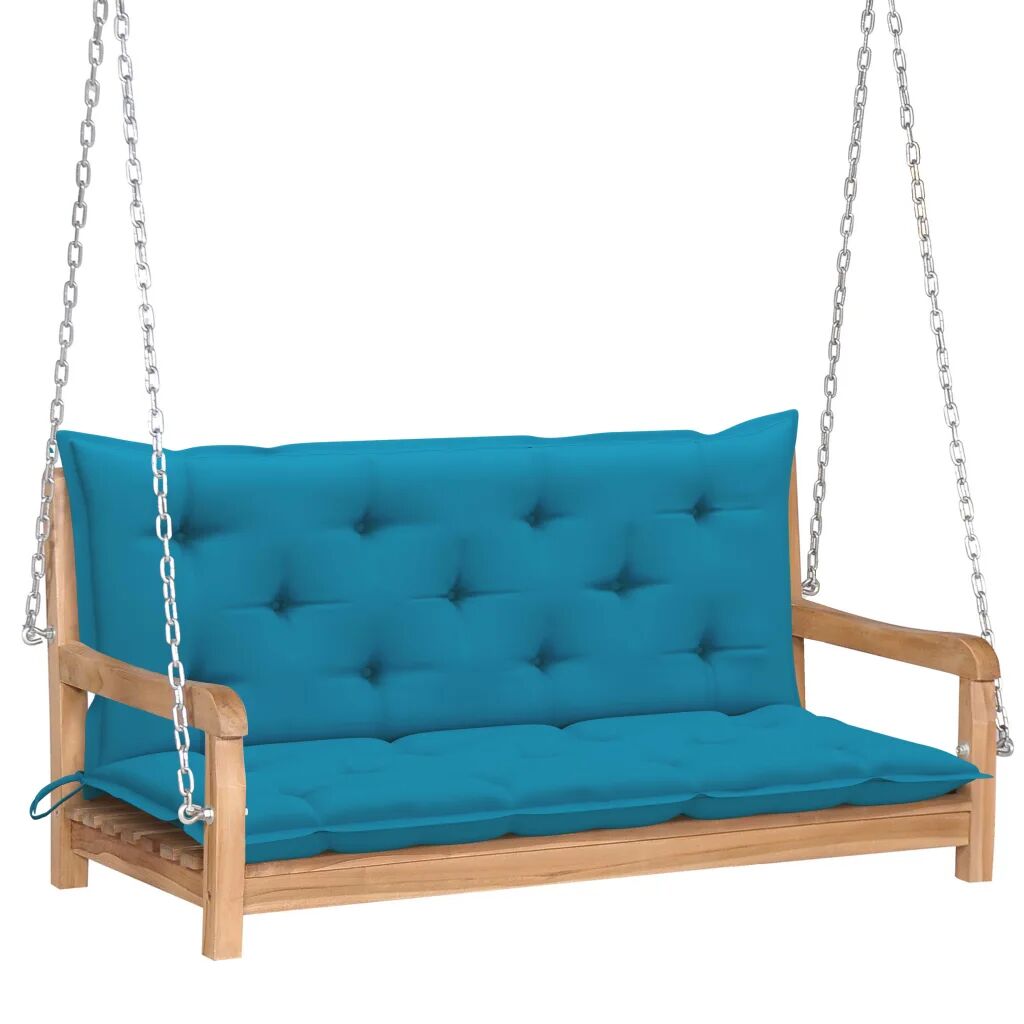 vidaXL Balancelle avec coussin bleu clair 120 cm Bois de teck solide