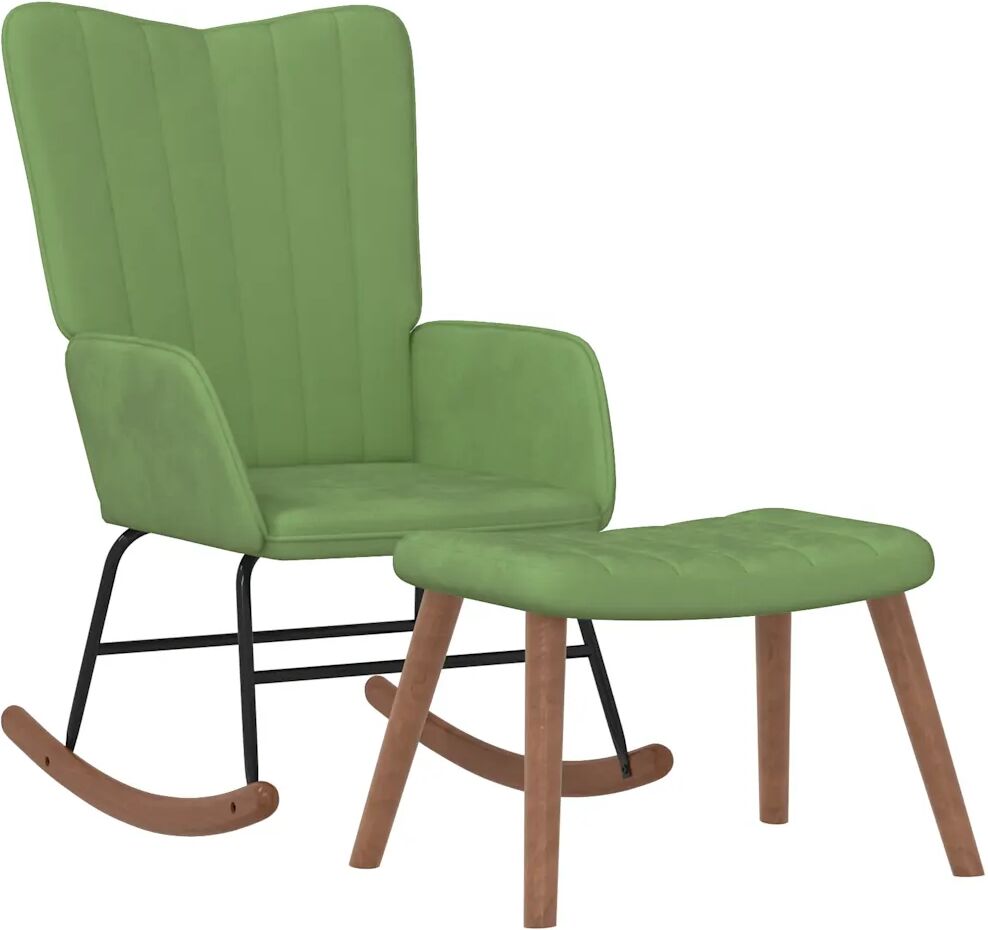 vidaXL Chaise à bascule avec repose-pied Vert clair Velours