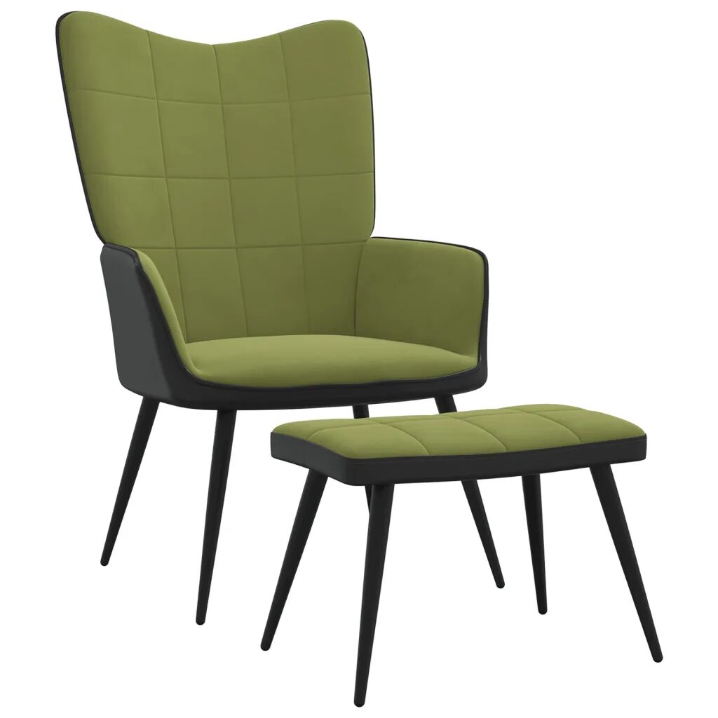vidaXL Chaise de relaxation avec repose-pied Vert clair Velours et PVC