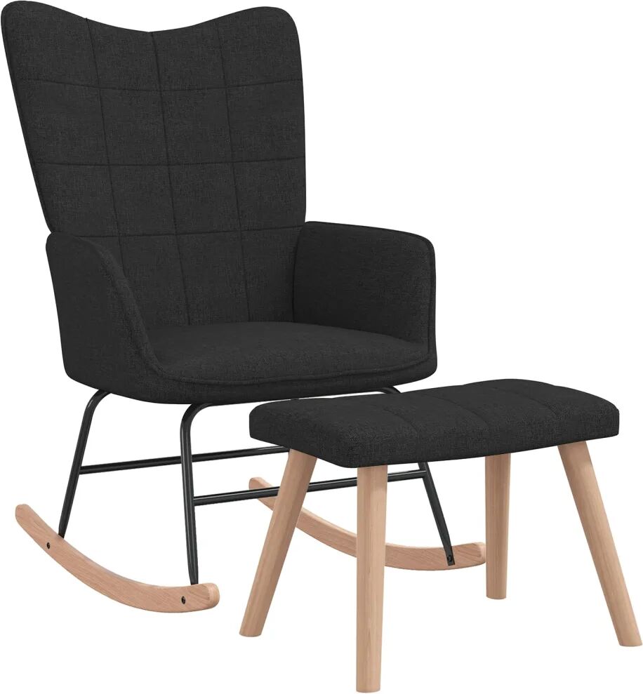 vidaXL Chaise à bascule avec tabouret Noir Tissu