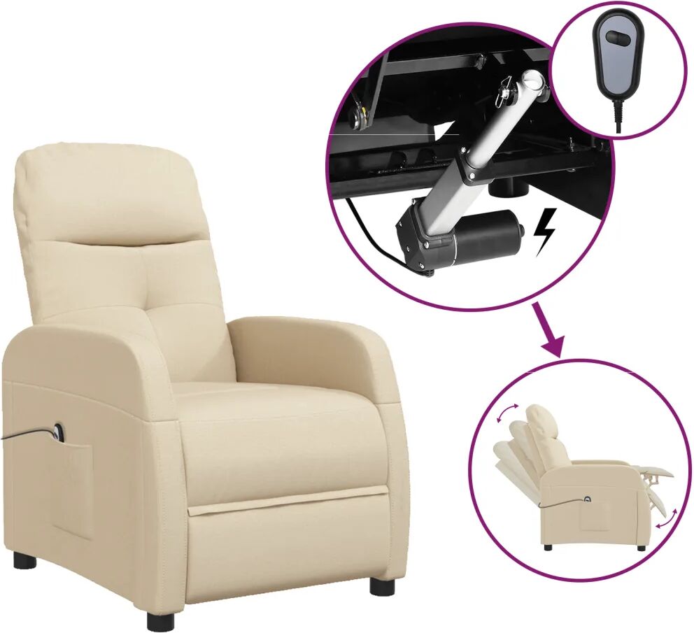 vidaXL Fauteuil inclinable électrique Crème Tissu