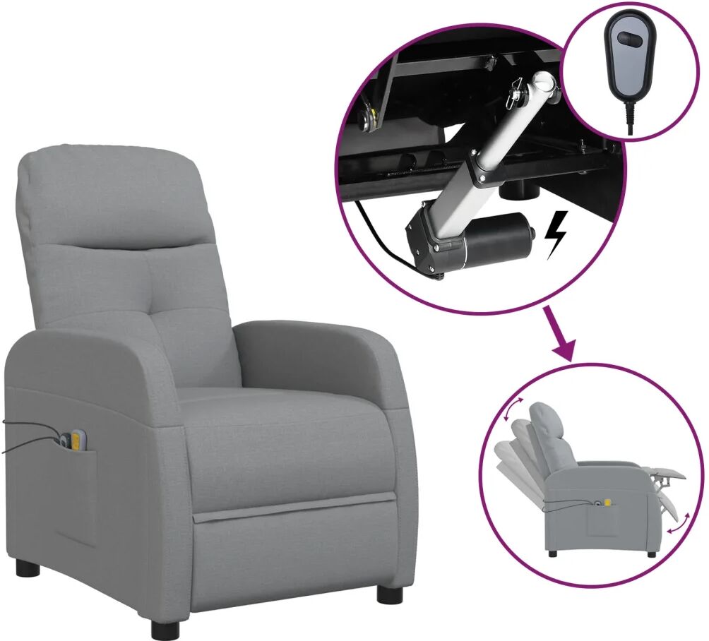 vidaXL Fauteuil inclinable électrique de massage Gris clair Tissu