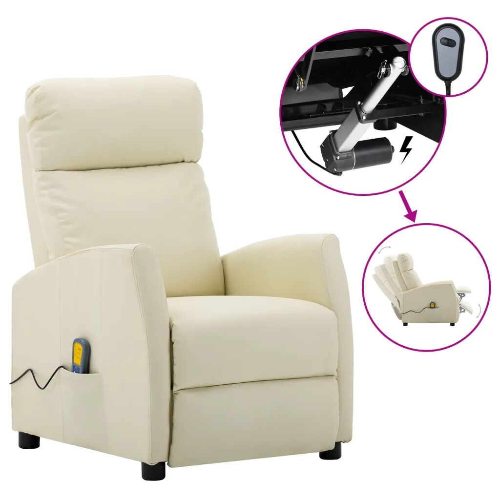 vidaXL Fauteuil inclinable électrique de massage Crème Similicuir