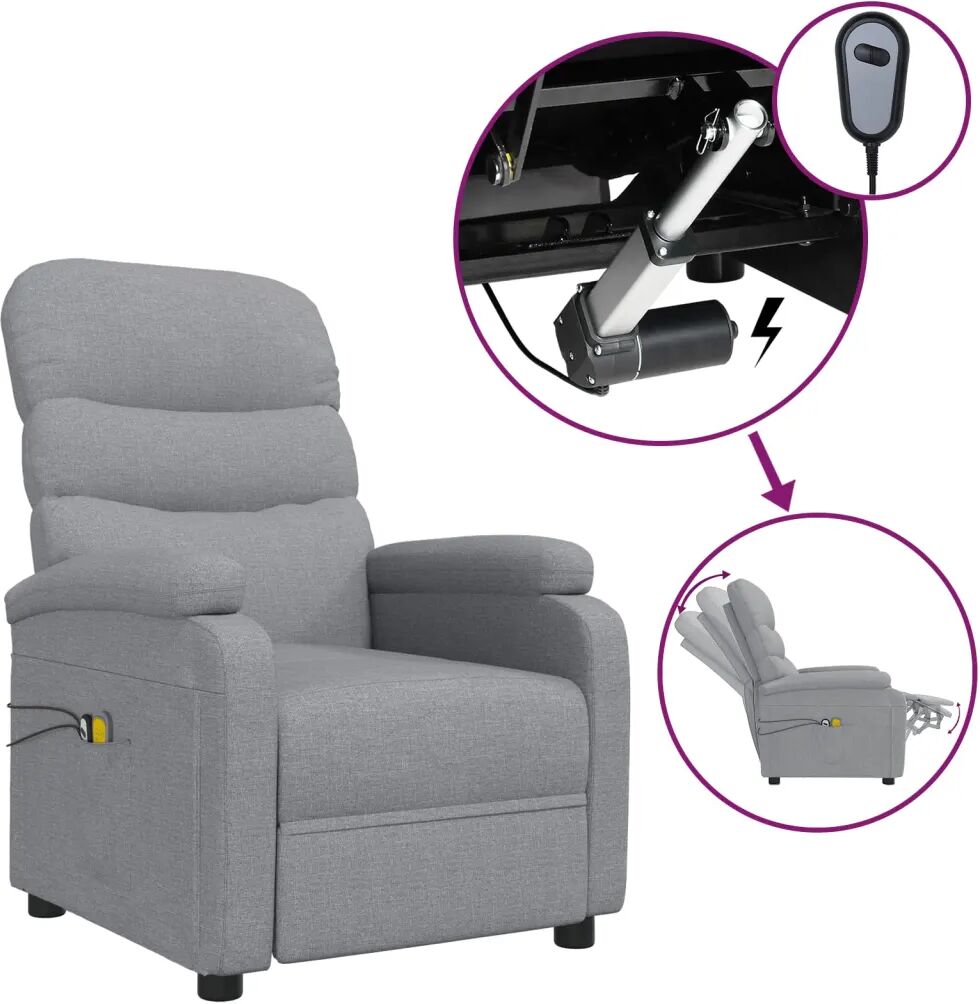 vidaXL Fauteuil inclinable électrique de massage Gris clair Tissu