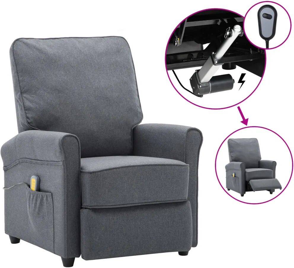 vidaXL Fauteuil inclinable électrique de massage Gris foncé Tissu