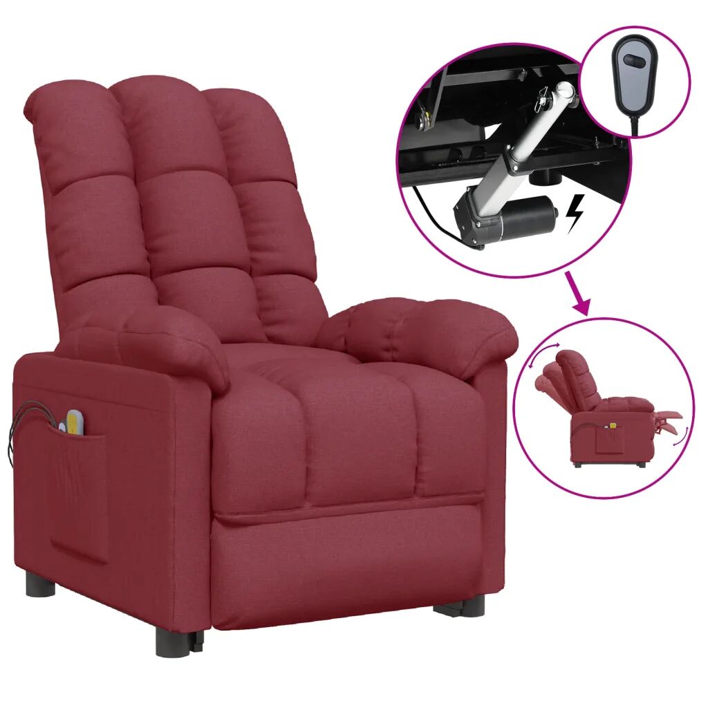 vidaXL Fauteuil de massage inclinable électrique Bordeaux Tissu