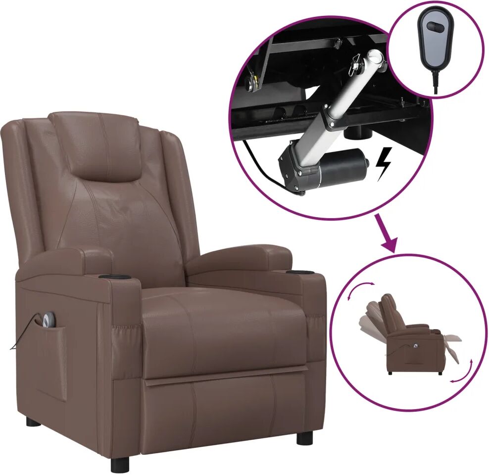 vidaXL Fauteuil inclinable électrique Marron Similicuir