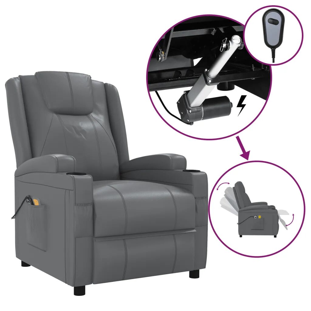 vidaXL Fauteuil de massage inclinable électrique Anthracite Similicuir