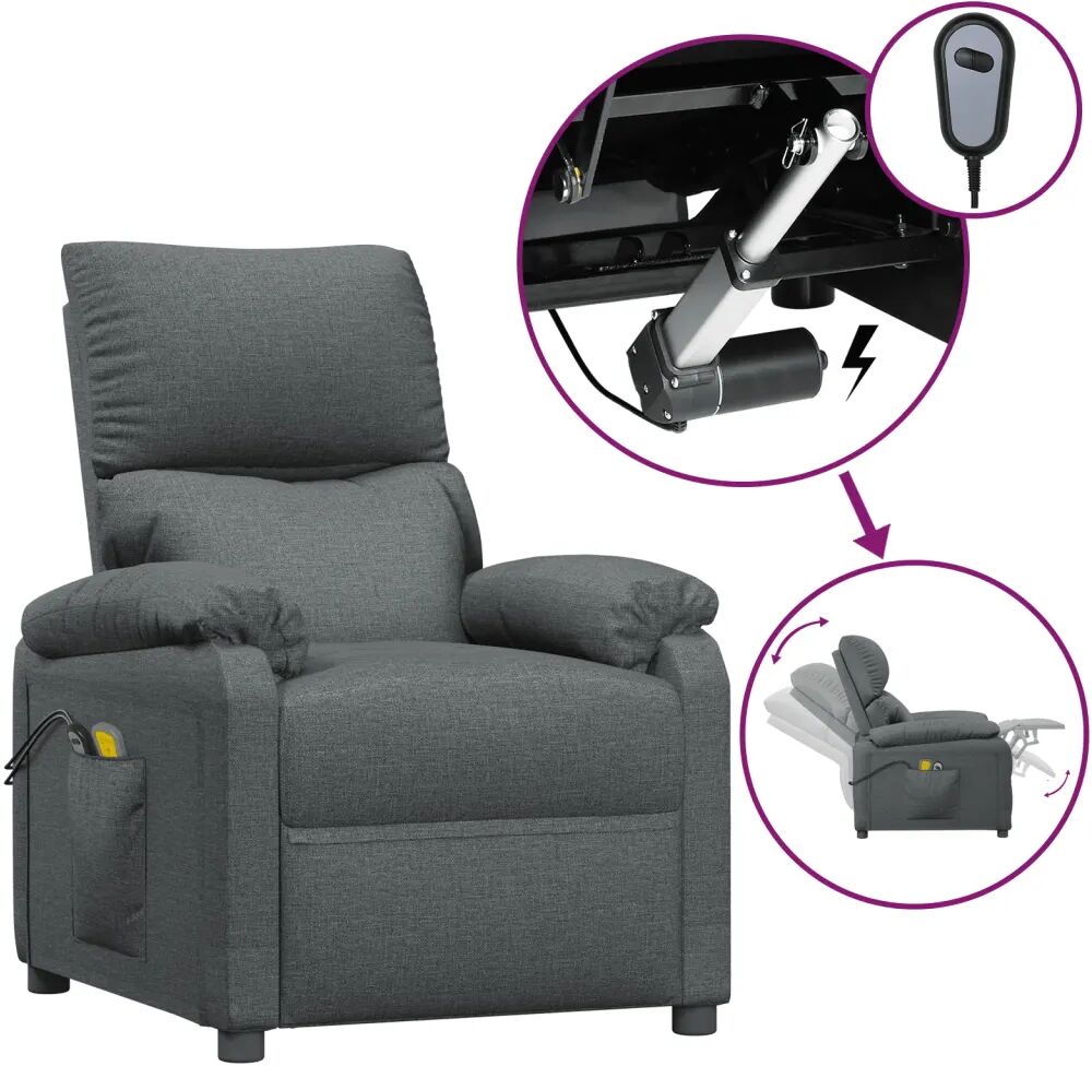 vidaXL Fauteuil de massage inclinable électrique Gris foncé Tissu