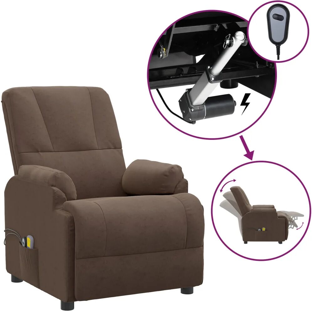 vidaXL Fauteuil de massage inclinable électrique Brun Similicuir daim