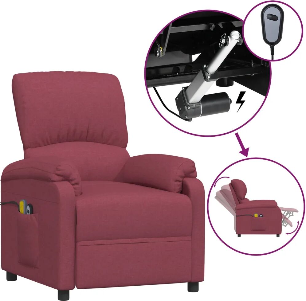 vidaXL Fauteuil de massage inclinable électrique Bordeaux Tissu