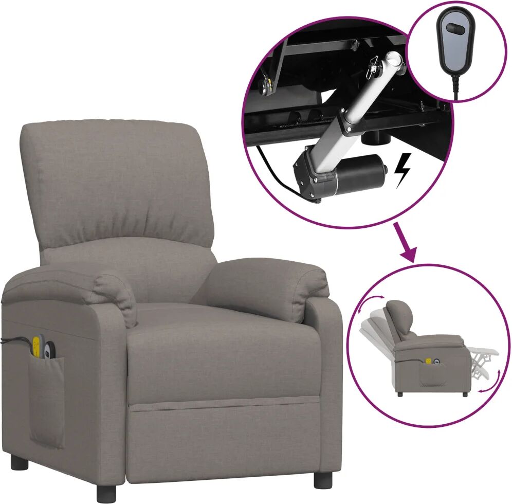 vidaXL Fauteuil de massage inclinable électrique Taupe Tissu