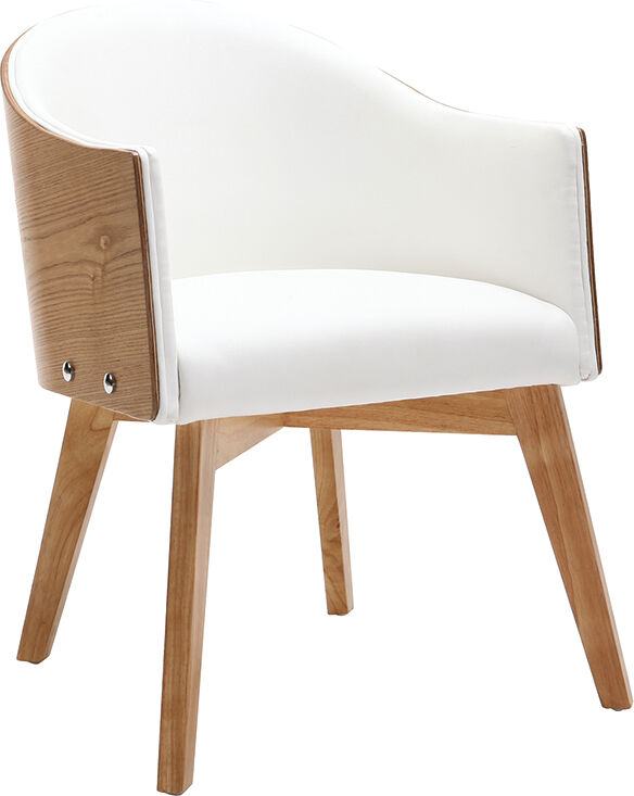 Miliboo Fauteuil design bois clair et PU blanc NORDECO