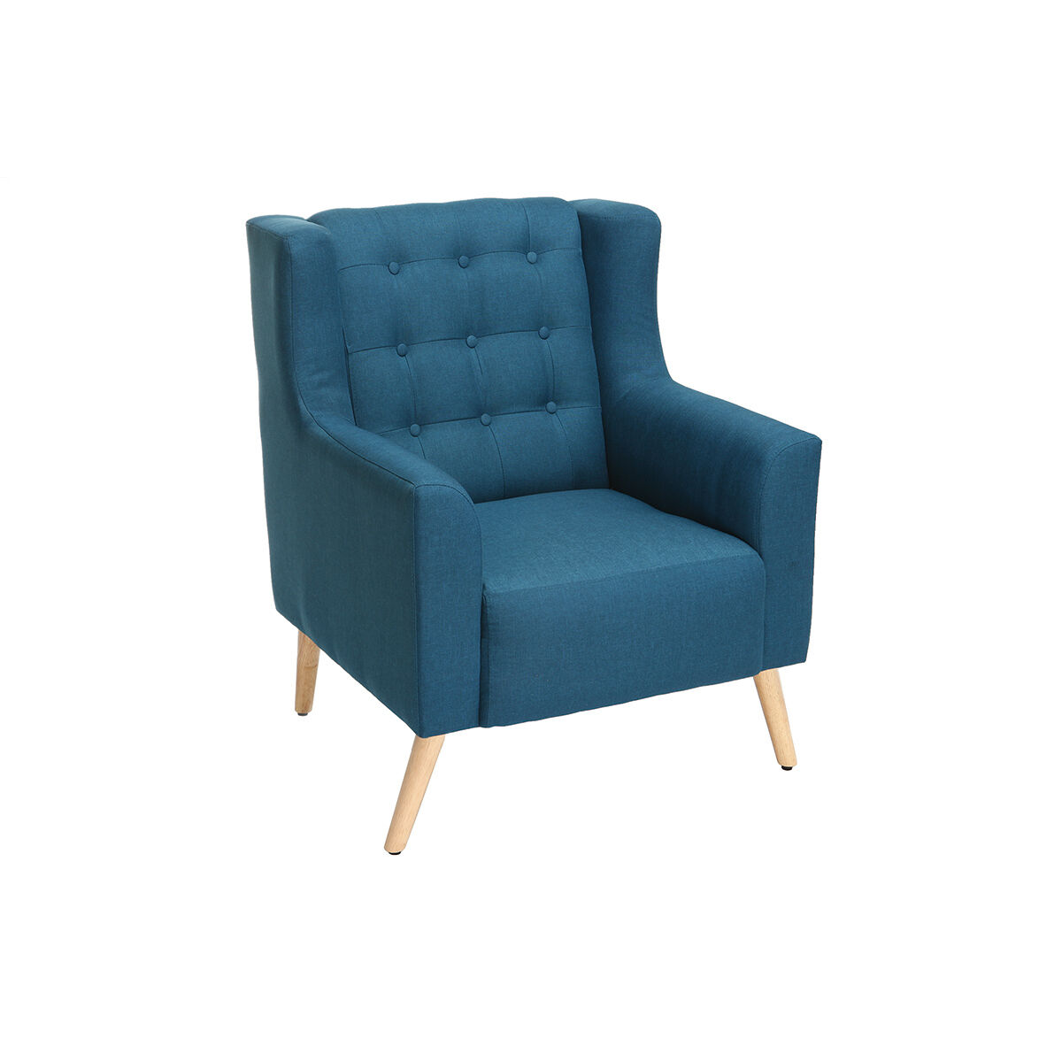 Miliboo Fauteuil design scandinave bleu canard et bois clair BRIGHTON