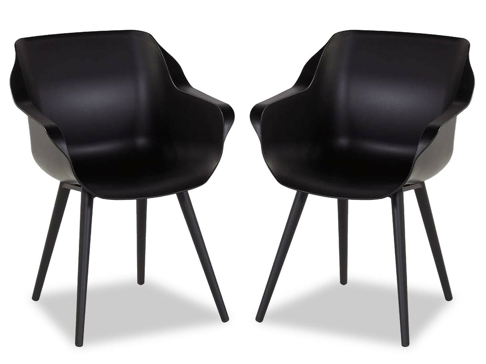 Mobistoxx Lot de 2 fauteuils de jardin SOLO noir avec pieds ronds en aluminium