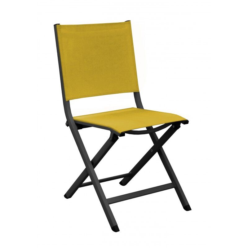 Proloisirs Chaise pliante en aluminium époxy graphite et textilène moutarde THEMA Lot de 2 - Proloisirs