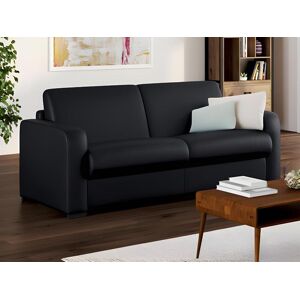 Vente-unique.ch Sofa 3-Sitzer mit Matratze 18 cm - Leder - Schwarz - BEVIS