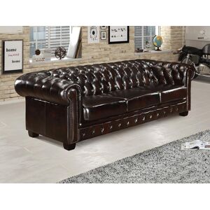 Vente-unique.ch Chesterfield Ledersofa 4-Sitzer - Büffelleder - Braun - BRENTON